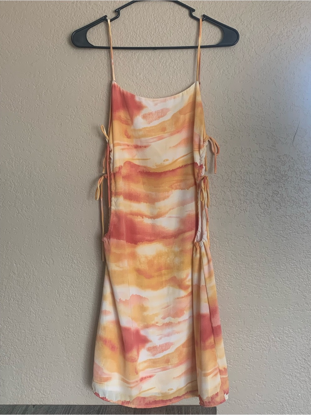 Watercolor Tie-Side Midi Dress in Peach and Yellow